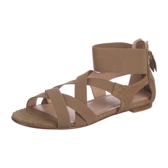 Stuart Weitzman Leather Strappy Gladiator Sandals in Tan - Picture 1 of 7